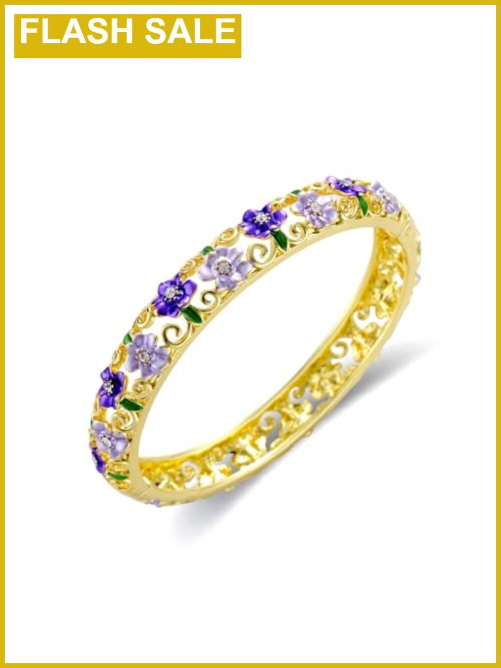 18K Gold Plated Enamel Bangle Bracelet Women Floral Cloisonne Jewelry